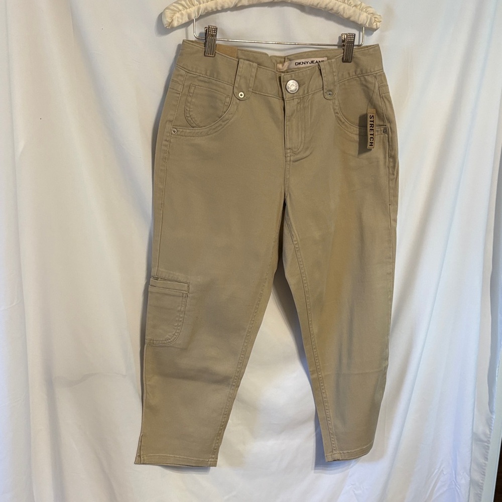 Dkny Women's Preppy Granolacore Crop Cargo Jeans - Khaki SZ 2 NWT